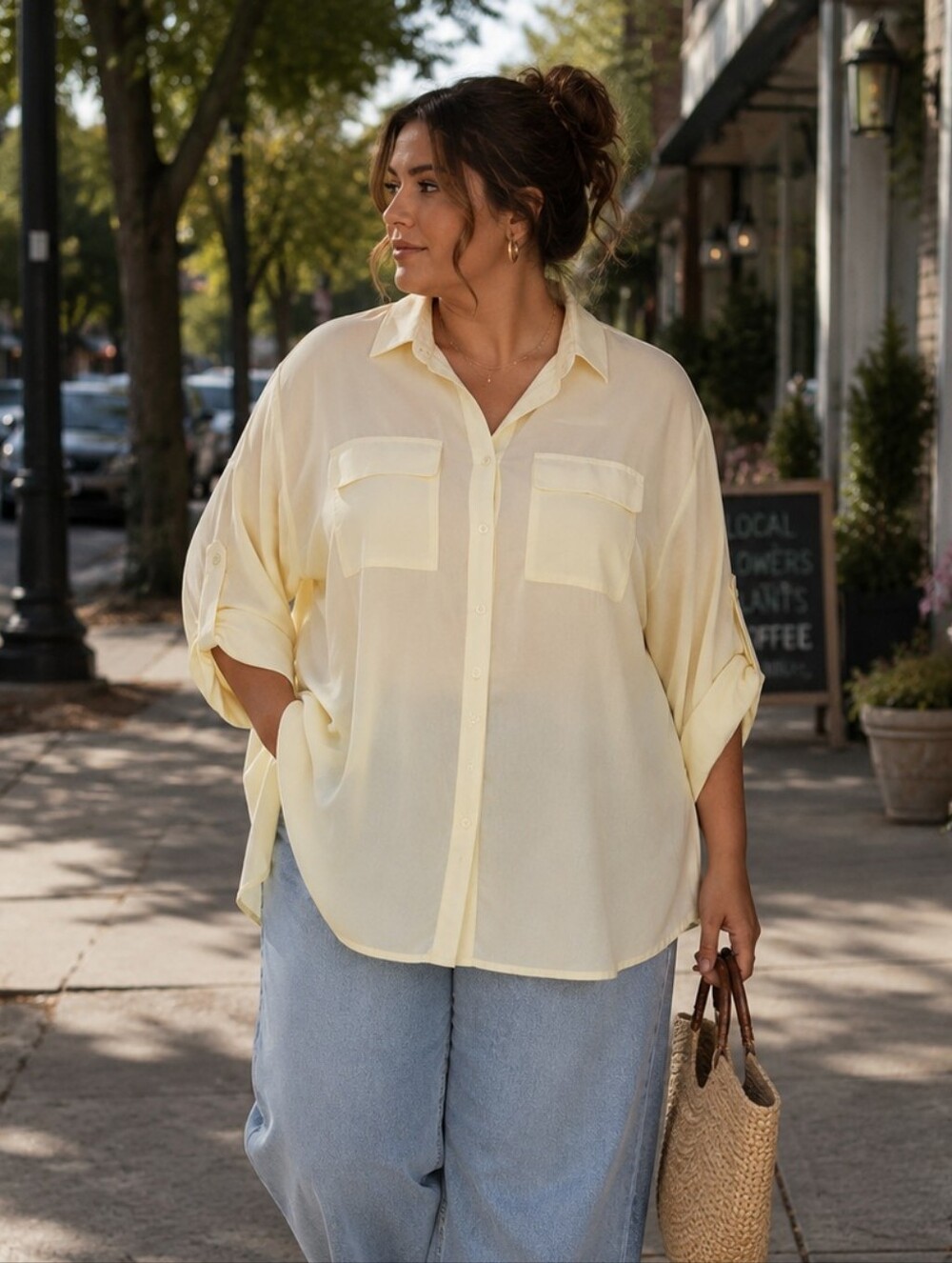 CJ Banks Light Yellow Button-Front Shirt